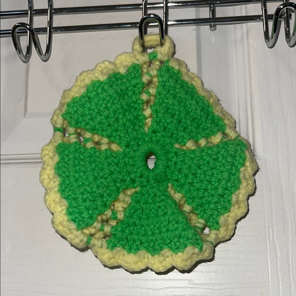 Green and Yellow Crochet vintage potholder